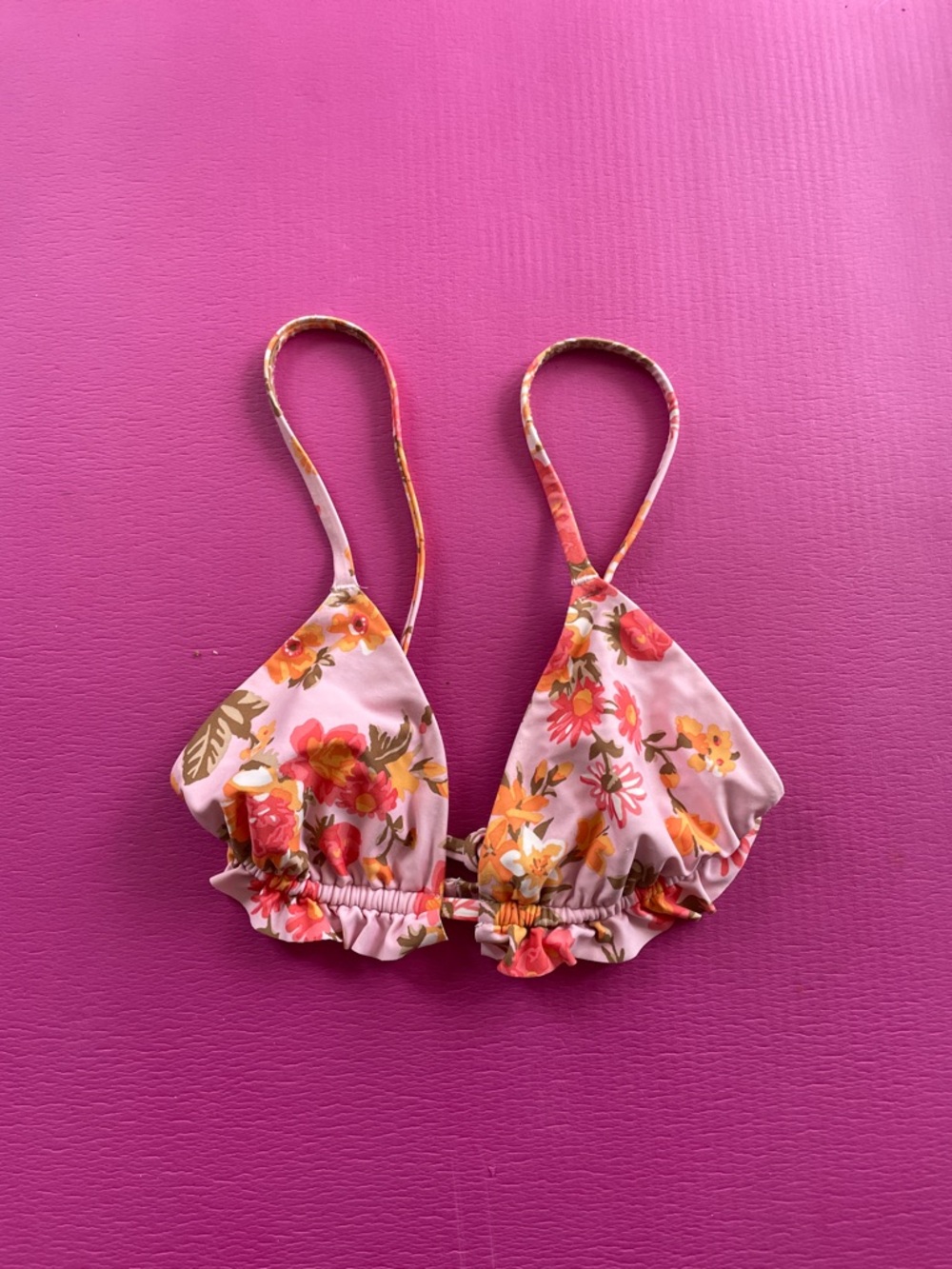 aerie Floral Pink Orange Triangle Bikini Top